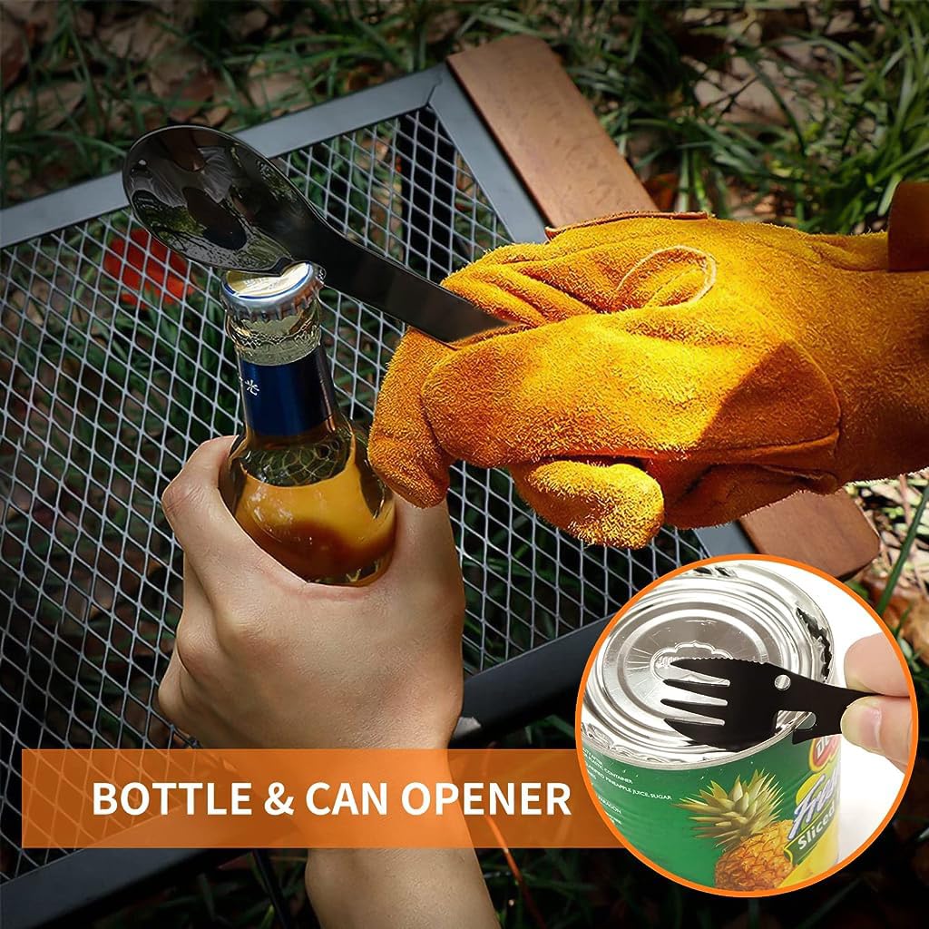 Optifit 5-in-1 Camping Cutlery for Camping Picnic Hiking Trekking, Outdoor Dual Head Spork, Multifunctional Camping Utensil with Can Opener, Bottle Opener, Saw Cutter, Camping Accessories Optifit 5-in-1 Camping Cutlery for Camping Picnic Hiking Trekking, Outdoor Dual Head Spork, Multifunctional Camping Utensil with Can Opener, Bottle Opener, Saw Cutter, Camping Accessories